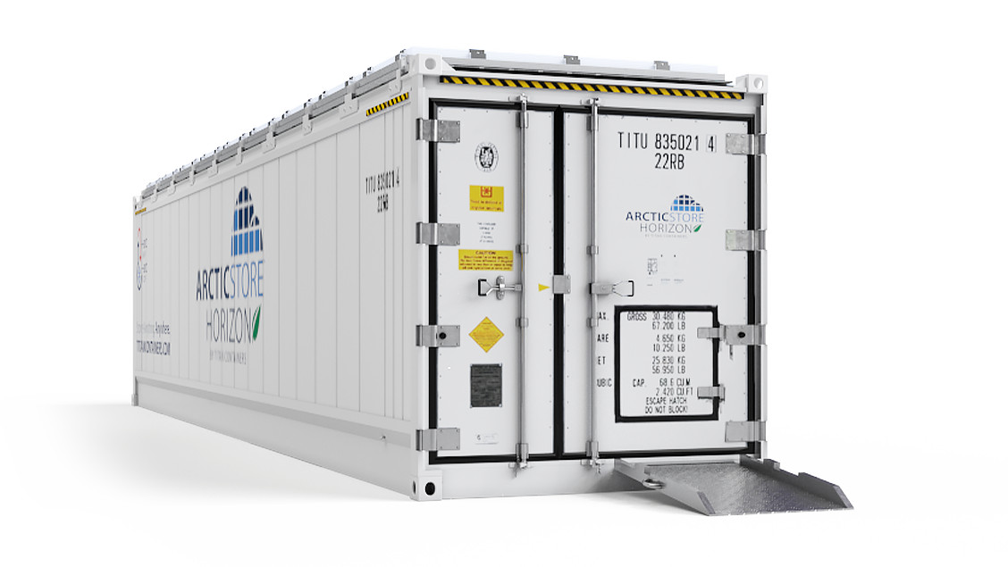 40ft ArcticStore Horizon Vista frontale con Pannelli Solari