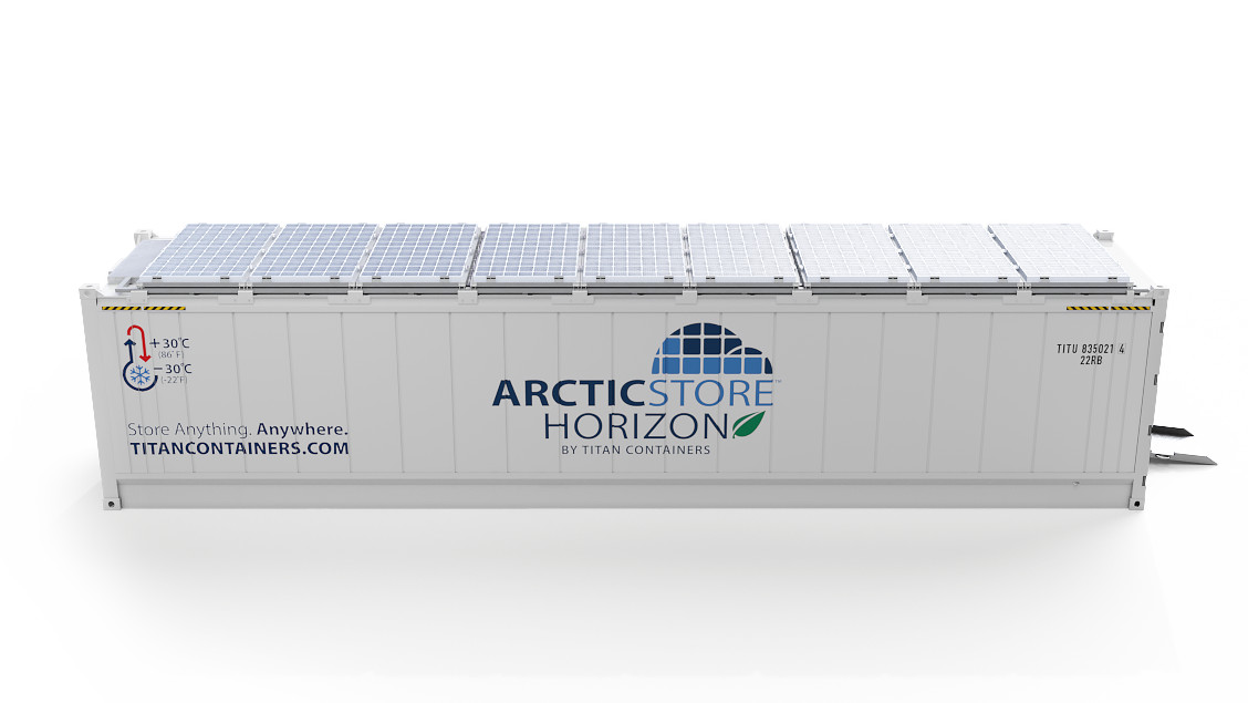 40ft ArcticStore Horizon con Pannelli Solari Vista laterale