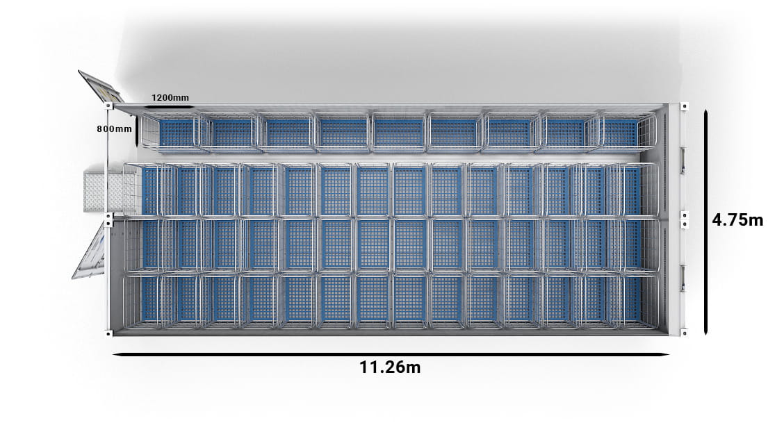 51 carrelli in un Arctic SuperStore da 40 ft con 2 compartimenti