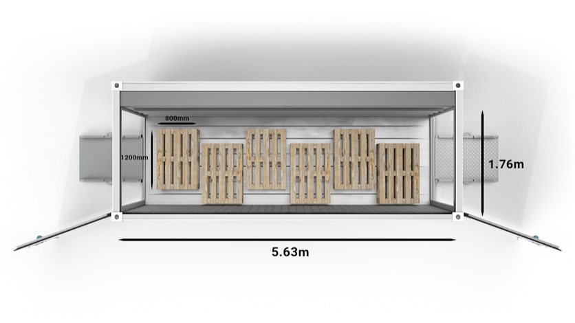 Pallet in un ArcticBlast da 20 piedi